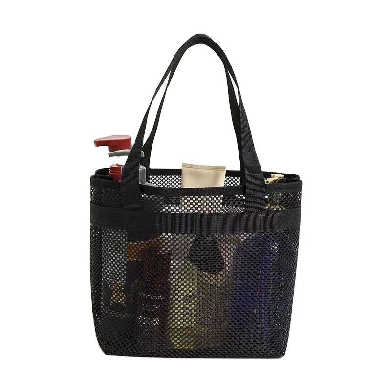 Sac de toilette personnalisé en maille de logo Sac de magasinage écologique avec fermeture à glissière Sac en maille de nylon petit