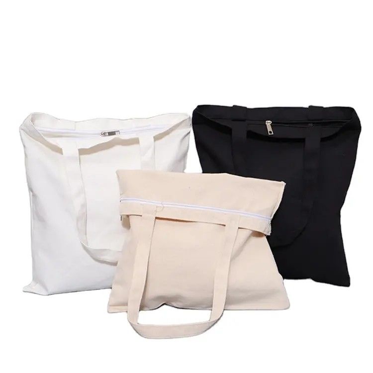 Design personnalisé Couleur naturelle 100% coton toile sac à main avec fermeture à glissière pour Eco Shopping