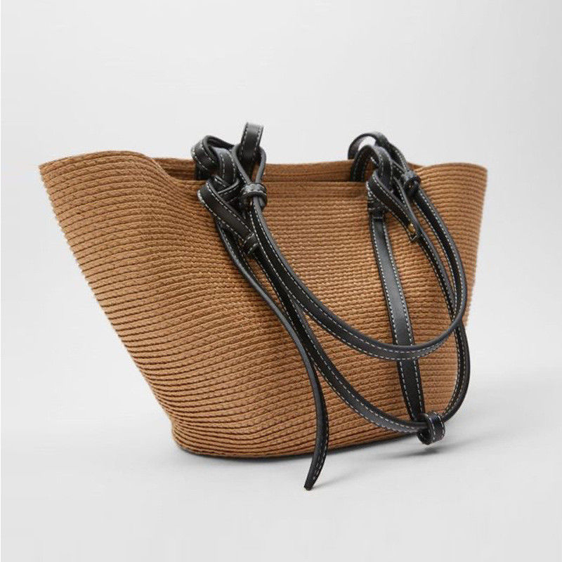 Sac de plage en paille d'extérieur de grande capacité Vintage sac à épaule tissé à la main Sacs en rotin Raffia