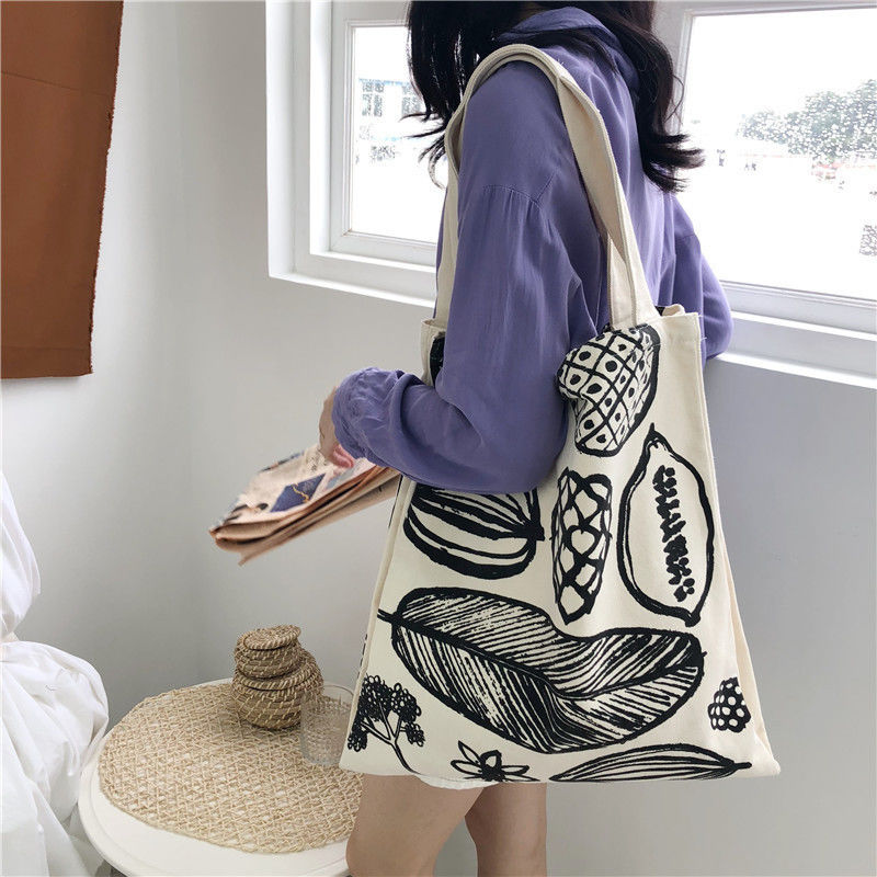 Style Impression de feuilles Sac de toile épais Grande capacité Étiquette personnalisée