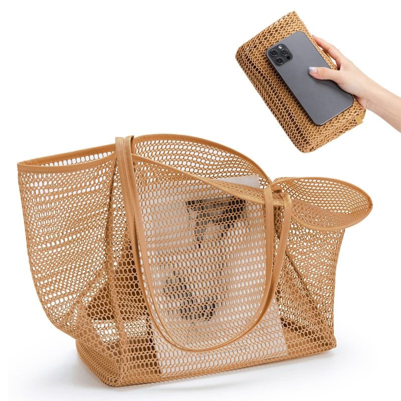 Sac de plage en maille réutilisable personnalisé sac à main de grande capacité pour les voyages en plein air des femmes