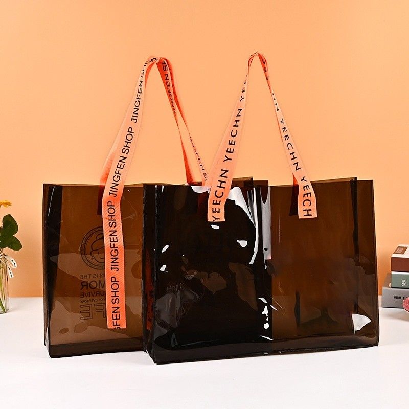 Logo personnalisé écologique, transparent, imperméable à l'eau, sac en PVC avec fermeture à glissière et poche
