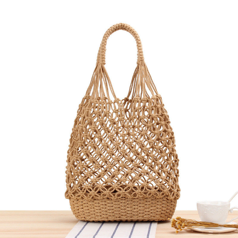 Les dernières nouveautés de la mode Couleur personnalisée Tricot creux sac de plage tissé sac à main de paille