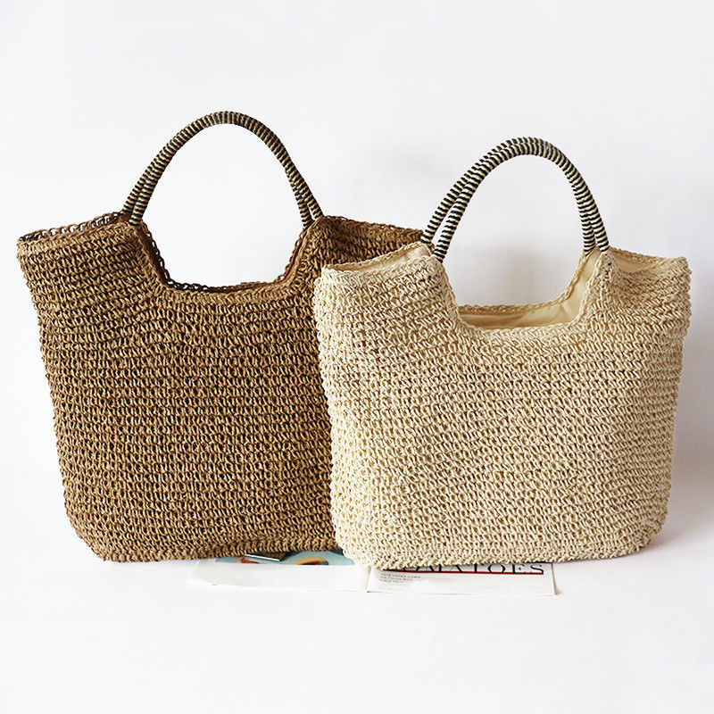 Matériau de revêtement en polyester artisanal Sac à main de paille pour femmes pour l'été