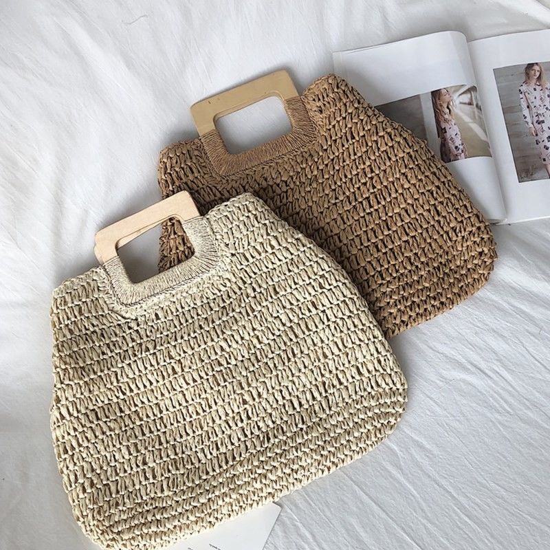 Aucune décoration sac à main en rotin portable sac à main en paille pour femmes pour les vacances d'été