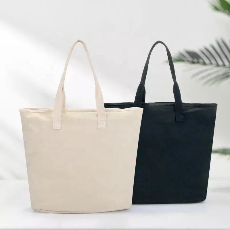Sacs de shopping à la plage blanche avec poignée en coton et logo imprimé sur mesure