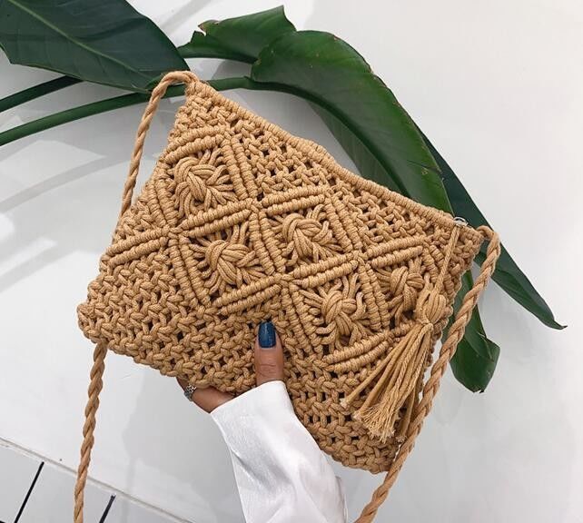Autres modèles Type artisanal Cordes de coton paille Sacs à main pour femmes Sacs de plage Vintage