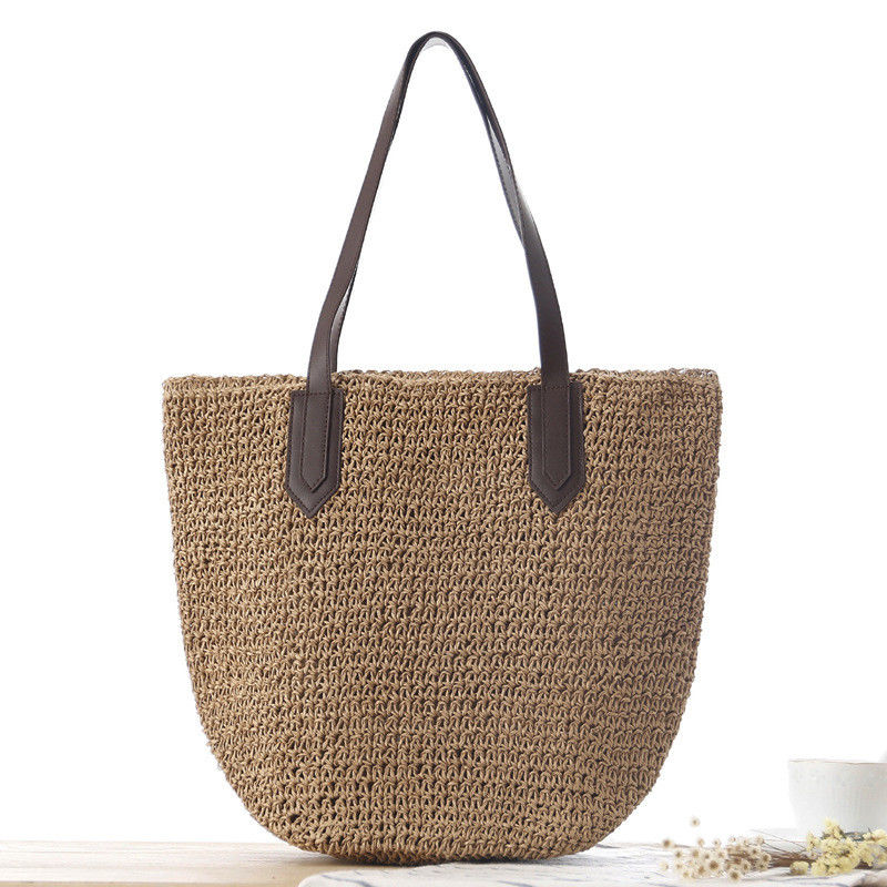 Sacs de paille pour femmes été Sacs de plage naturels Raffia avec deux poignées Nouveau arrivé