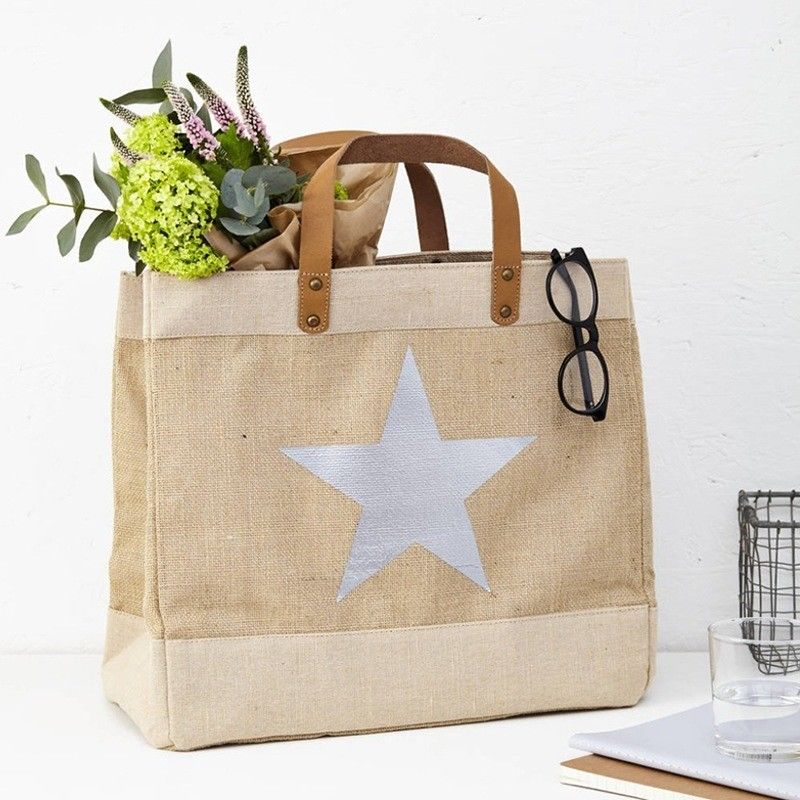 La vie quotidienne de l' école Sac de jute recyclé sur mesure Sac de jute en burlap avec poignée en cuir